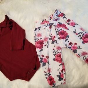 Sweet Boho flower pants with maroon top.